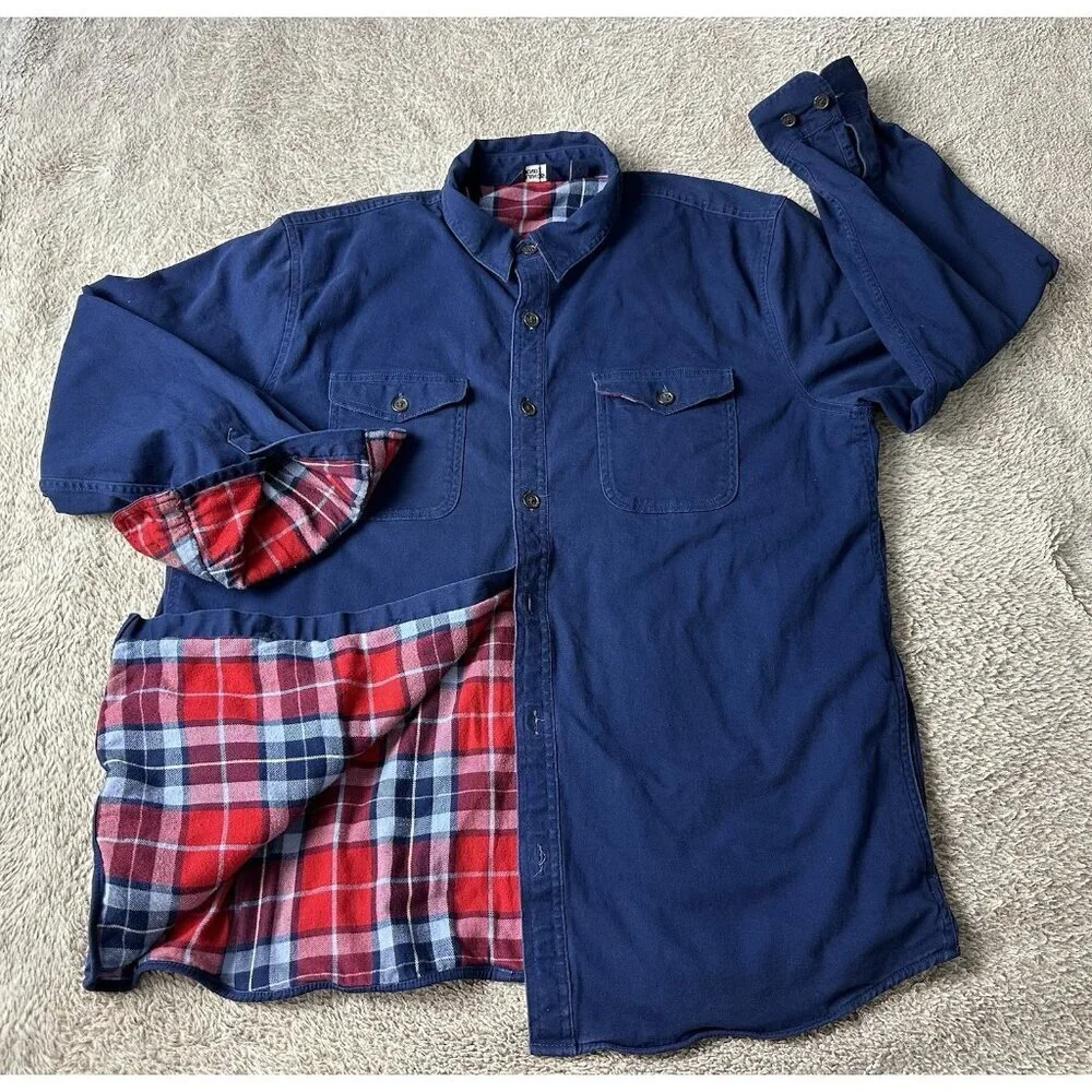Land's End Shirt Shacket Flannel Lined Work Shirt Jacket Button Front Men Sz XL